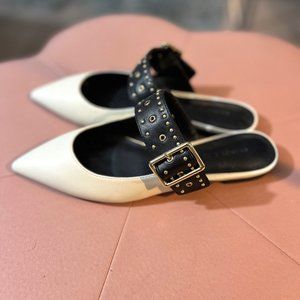 Charles & Keith Black and white slip on mules